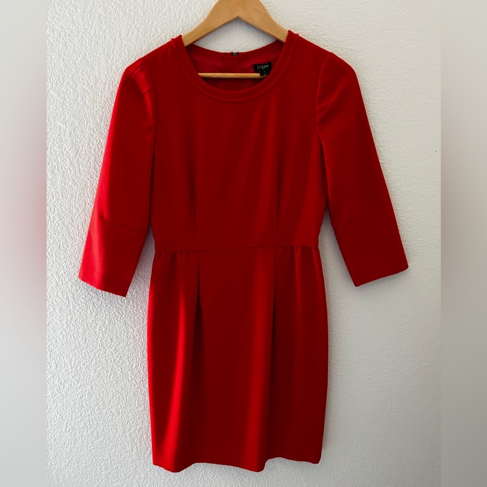 J Crew Anytime Dress | Red Wool Blend | 3/4 Sleeve Sheath Dress